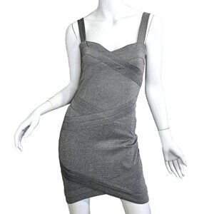H & M DIVIDED Metallic Sparkly Silver Bodycon Bandage Mini Party Dress Size 8